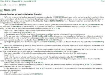 State of Washington RCW 82.14.510 re sales and use tax for local revitalization financing