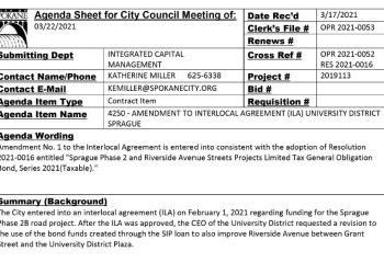 City of Spokane OPR2021-0053 Sprague Ave Phase 2 ILA Amendment